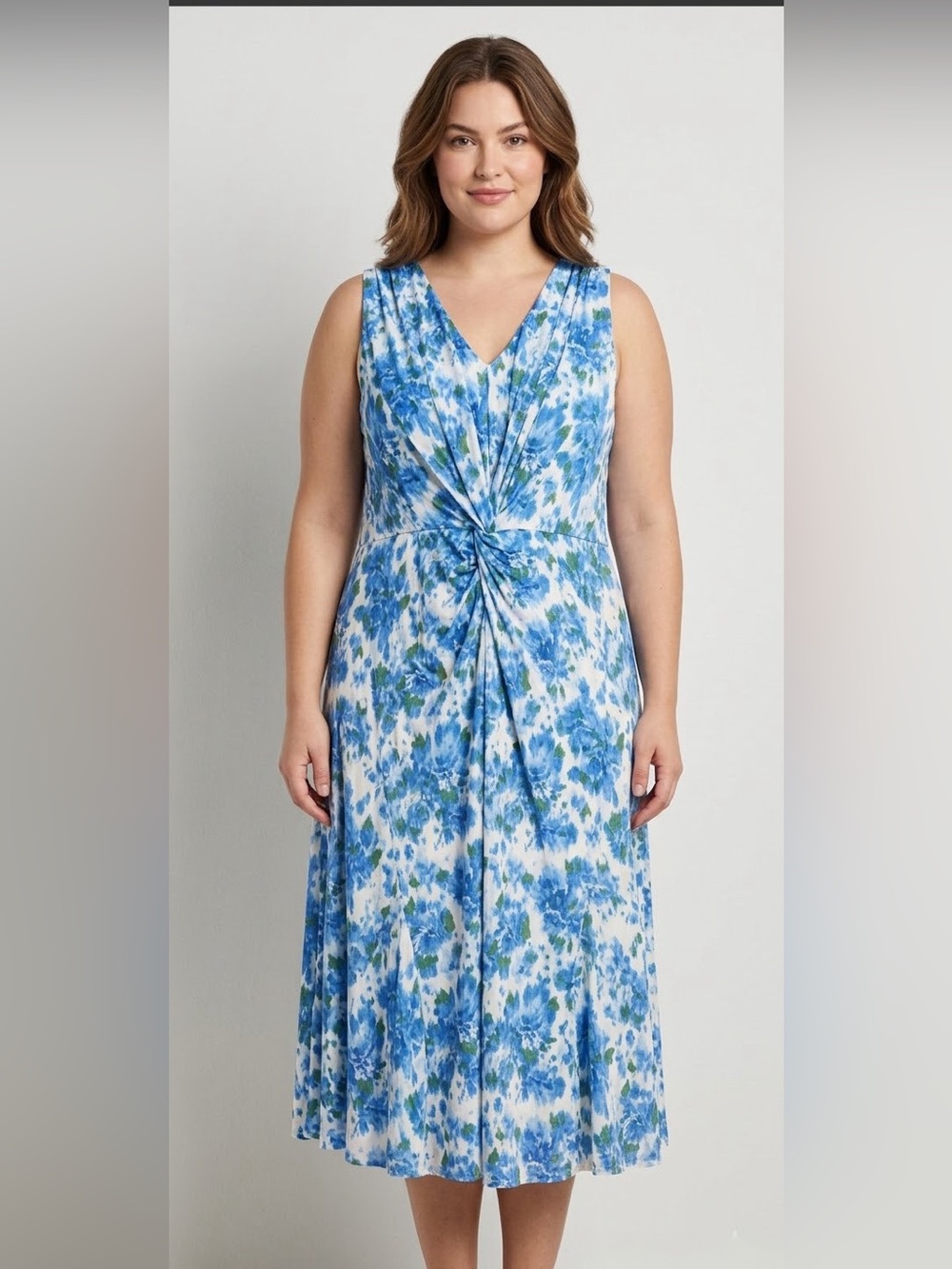 Isaac Mizrahi Live! Floral Twist-Front Sleeveless Midi Dress XL Feminine Summer - Picture 1 of 9